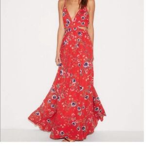 Express Vibrant Red Floral Maxi Dress